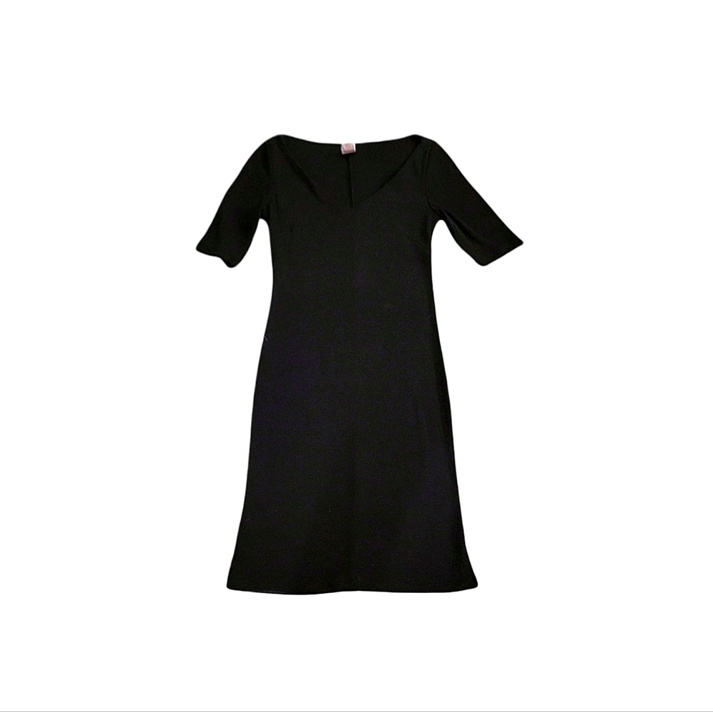 Vintage Napoli Black V-Neck Short Sleeve Stretch Midi Dress Size S
